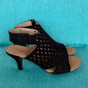 Adrienne Vittadini Black Perforated Slingback Kitten Heels